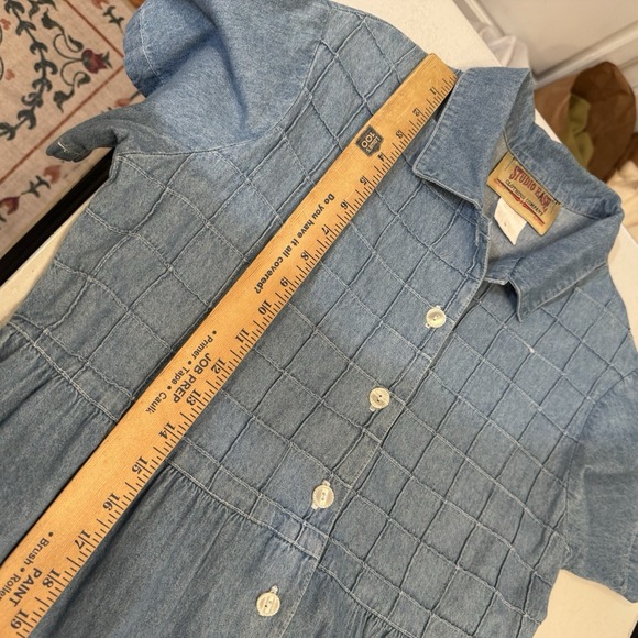 Vintage  Studio Ease Women's Sz S Denim Maxi Dress Buttons Gathered Waist - Picture 10 of 12